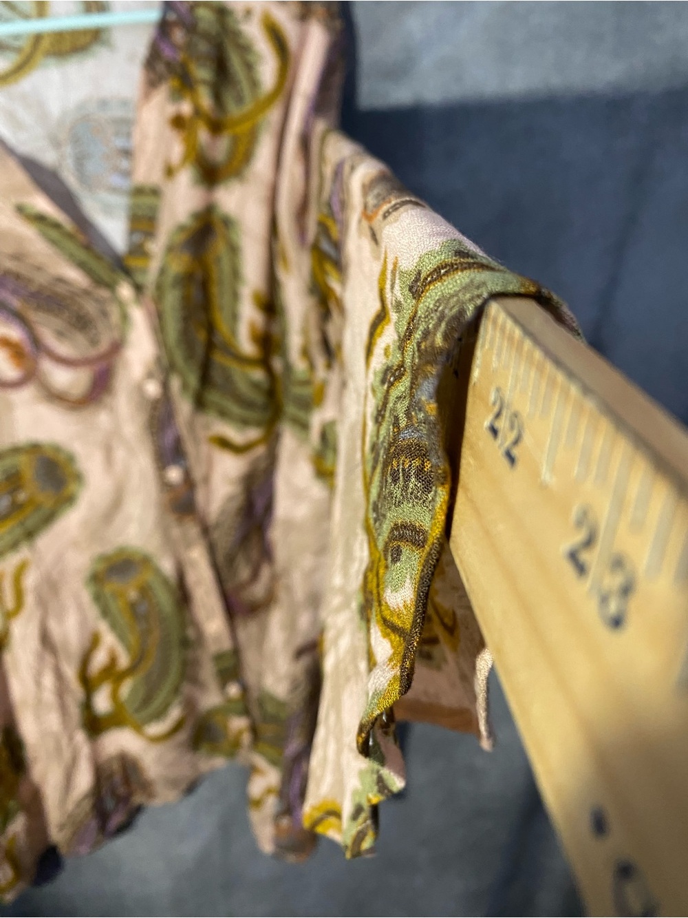 DR2 Womens Plus 3X Blouse Paisley Button Up Long Flare Sleeve Olive Beige Top - Picture 5 of 11